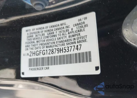 2009 Honda Civic Ex из США, поврежденный, VIN 2HGFG12879H537747